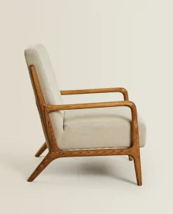 Ash Wood And Linen Armchair