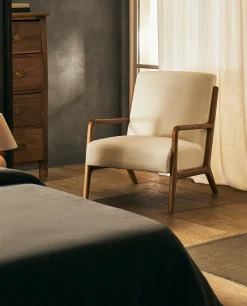 Ash Wood And Linen Armchair