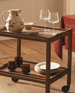 Ash Wood Folding Cart With Trays