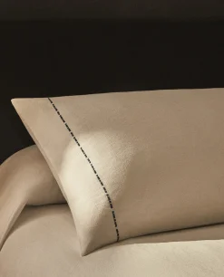 Backstitched Throw Pillow Cover