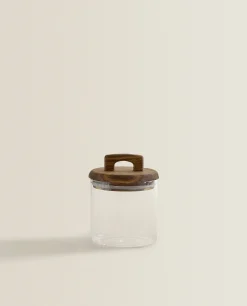 Borosilicate Glass And Wood Storage Jar