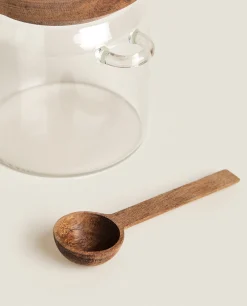 Borosilicate Glass And Wooden Sugar Bowl