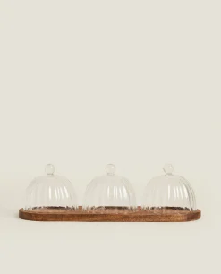 Borosilicate Glass And Wood Cake Plates