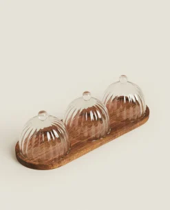 Borosilicate Glass And Wood Cake Plates