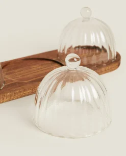 Borosilicate Glass And Wood Cake Plates