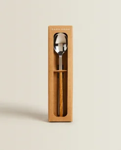 Box Of 4 Dessert Spoons With Wood Pattern Handle