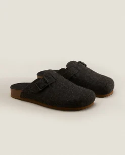 Buckled Felt Mule Clog Slippers