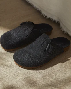 Buckled Felt Mule Clog Slippers