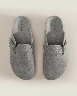 Buckled Felt Mule Clog Slippers
