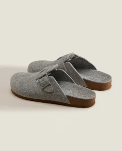 Buckled Felt Mule Clog Slippers
