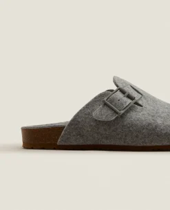 Buckled Felt Mule Clog Slippers