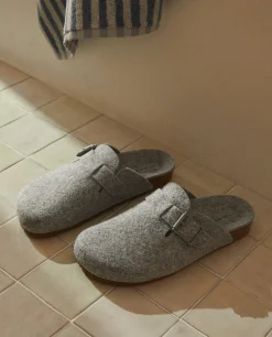 Buckled Felt Mule Clog Slippers