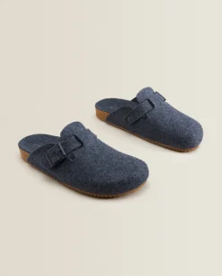 Buckled Felt Mule Clog Slippers