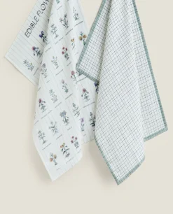 Check And Floral Print Cotton Tea Towel (Pack Of 2)