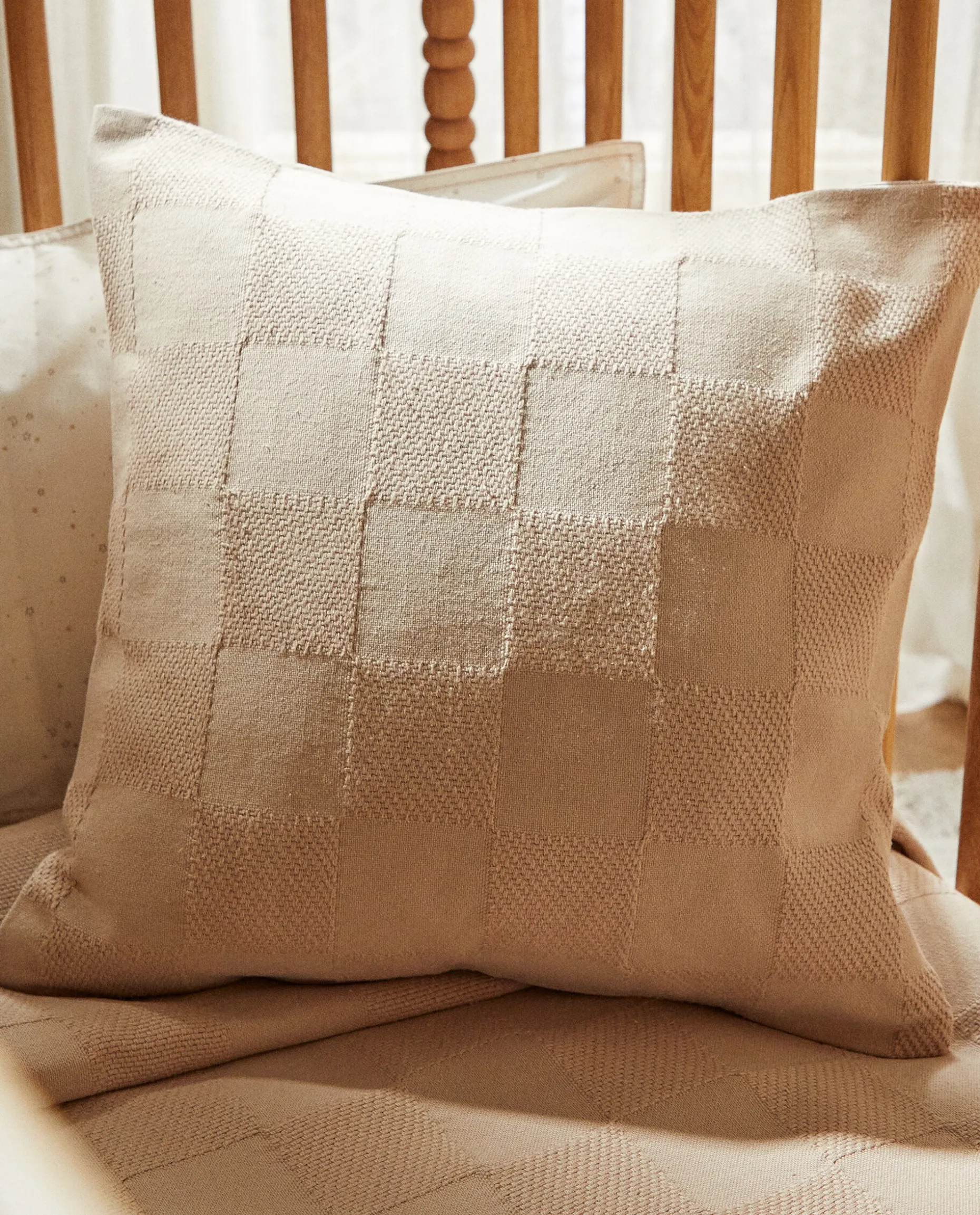 Check Cotton Throw Pillow Cover