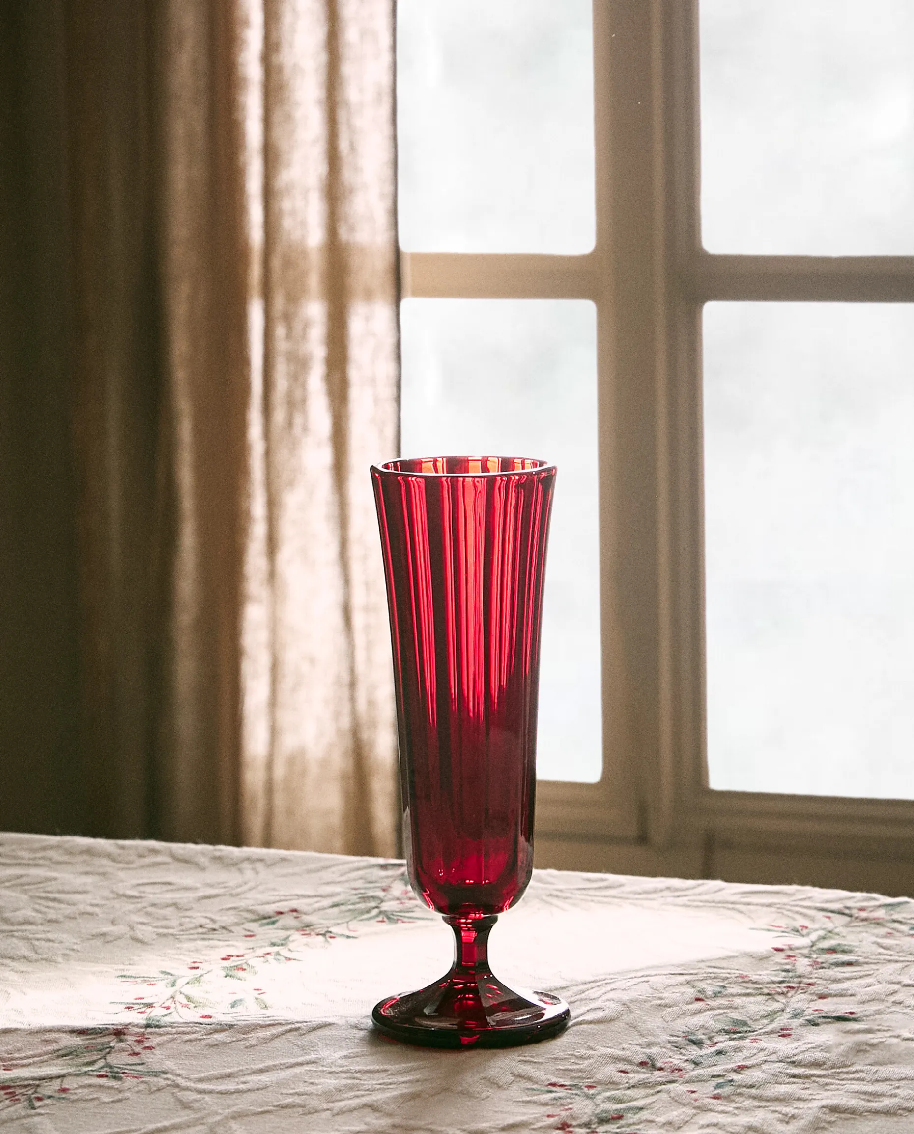Christmas Faceted Glass Flute