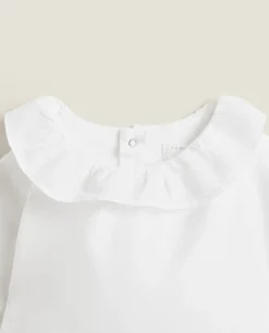 Cotton Bodysuit With Ruffled Neckline