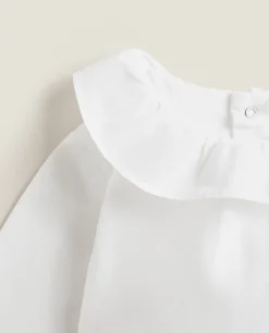Cotton Bodysuit With Ruffled Neckline