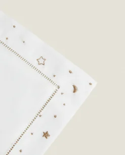 Embroidered Moon And Star Flat Sheet Set
