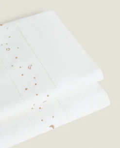 Embroidered Moons And Stars Flat Sheet