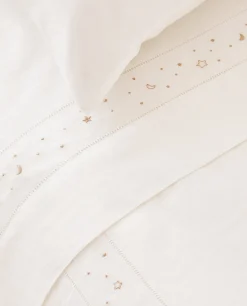 Embroidered Moons And Stars Flat Sheet
