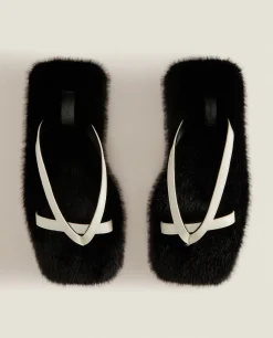 Faux Fur Slippers With Contrast Straps