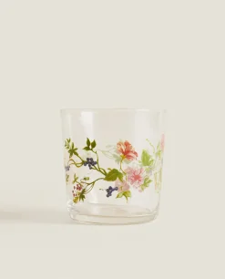 Glass Tumbler With Floral Design
