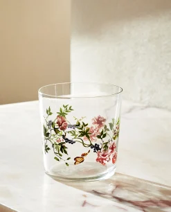 Glass Tumbler With Floral Design