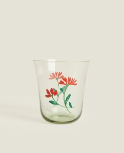 Glass Tumbler With Floral Silk Screen