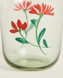 Glass Tumbler With Floral Silk Screen