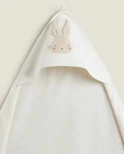 Hooded Baby Towel With Bunny Applique