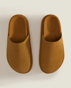 Leather Mule Slippers With Sole Detail