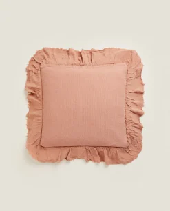 Linen Ruffle Throw Pillow Cover