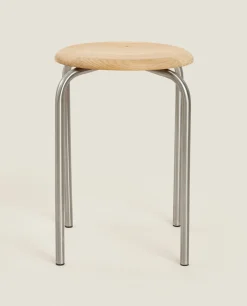 Oak And Steel Stool