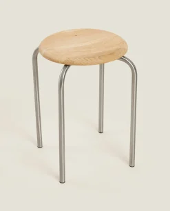 Oak And Steel Stool