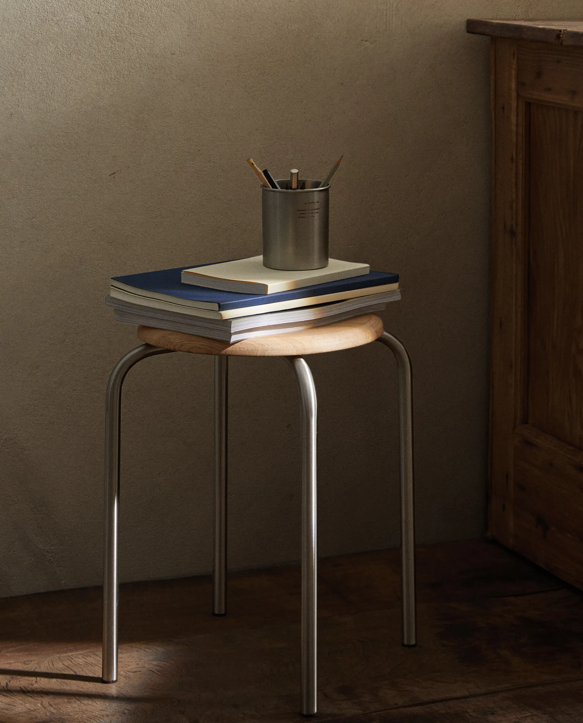 Oak And Steel Stool