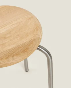 Oak And Steel Stool