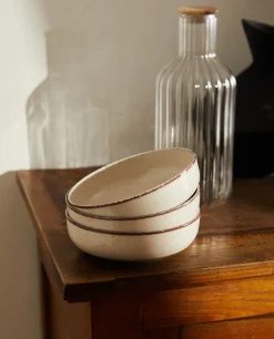 Porcelain Bowl With Antique Finish Rim