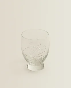 Raised Floral Design Glass Tumbler