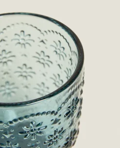 Raised Floral Design Glass Tumbler