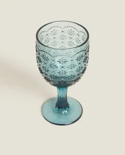 Raised Floral Design Wine Glass
