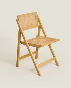 Rattan And Wood Folding Chair
