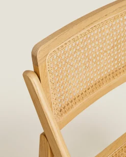 Rattan And Wood Folding Chair