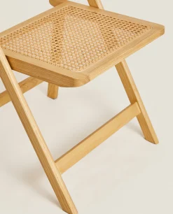 Rattan And Wood Folding Chair