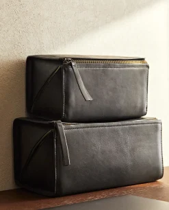Rigid Leather Cosmetic Bag