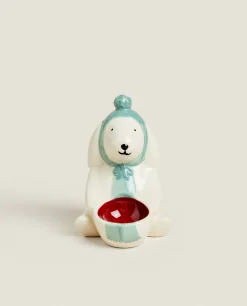 Stoneware Christmas Bunny Rabbit Egg Cup