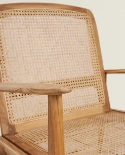 Teak And Rattan Armchair