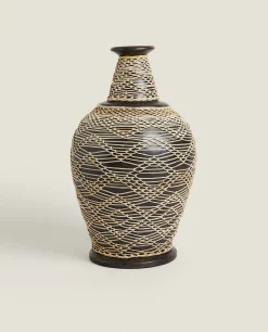 Terracotta And Rattan Vase