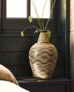 Terracotta And Rattan Vase