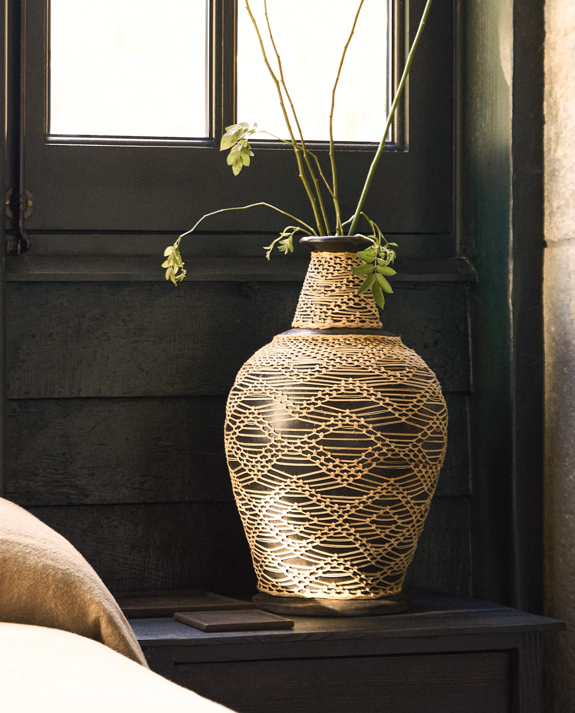 Terracotta And Rattan Vase